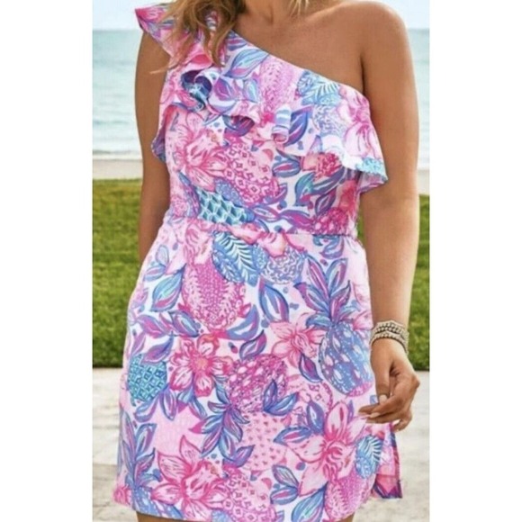 Lilly Pulitzer Kipton Romper Womens Size 4 Pink Isle Snappy Turtle NWT $218 - Picture 4 of 13